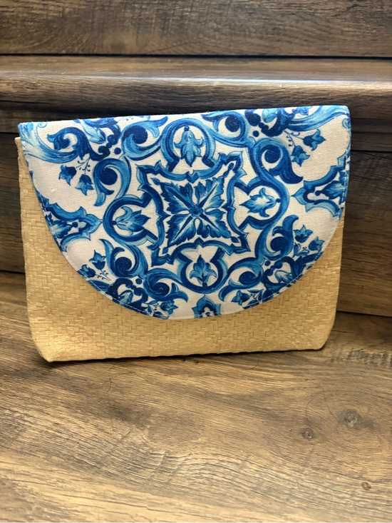 Dolce & Gabbana Handbags - Dolce & Gabbana Blue and Natural Straw Clutch NWOT